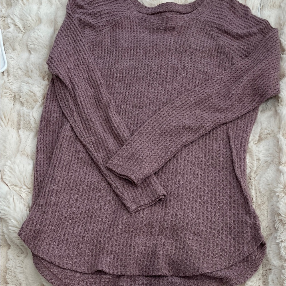 American Eagle Outfitters Mauve Waffle Knit Scoop Neck Sweater